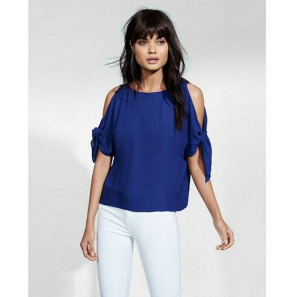 Red Small Express Cold Shoulder Tie Sleeve Top